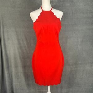 Likely Dress Womens 6 Red Everly Halter Mini Scalloped Sexy Romantic Party